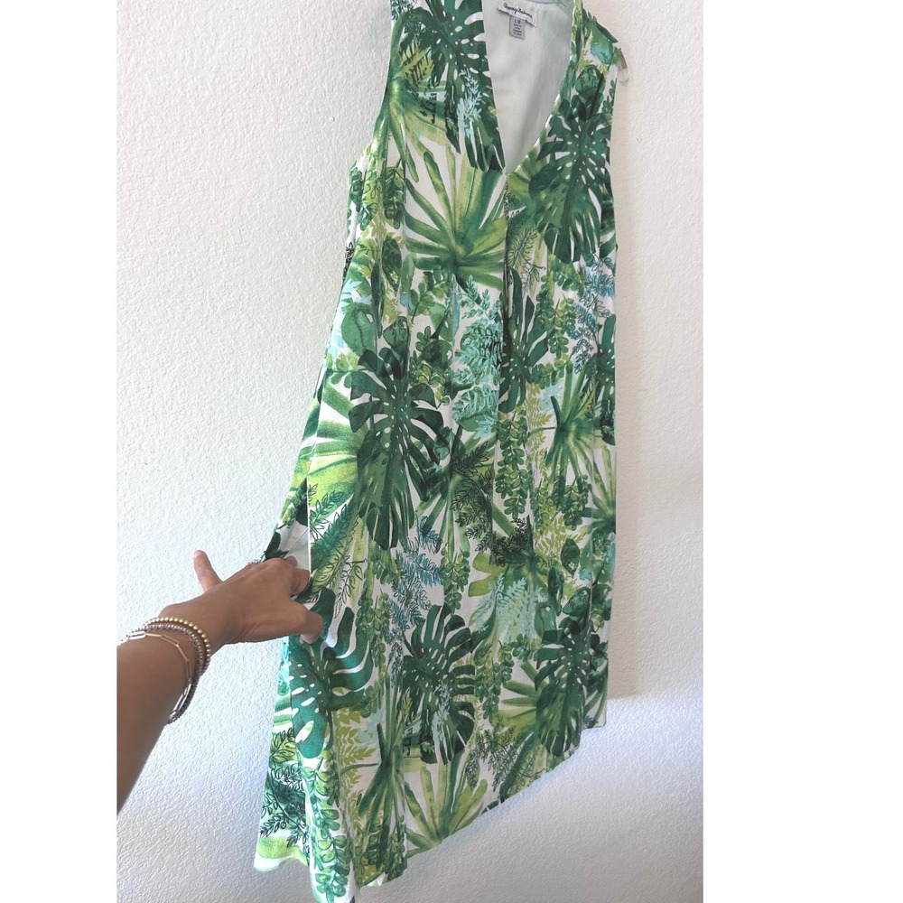 Tommy Bahama Resortwear Tropical Monstera Leaf Print Linen Blend Dress SZ L - Picture 3 of 7
